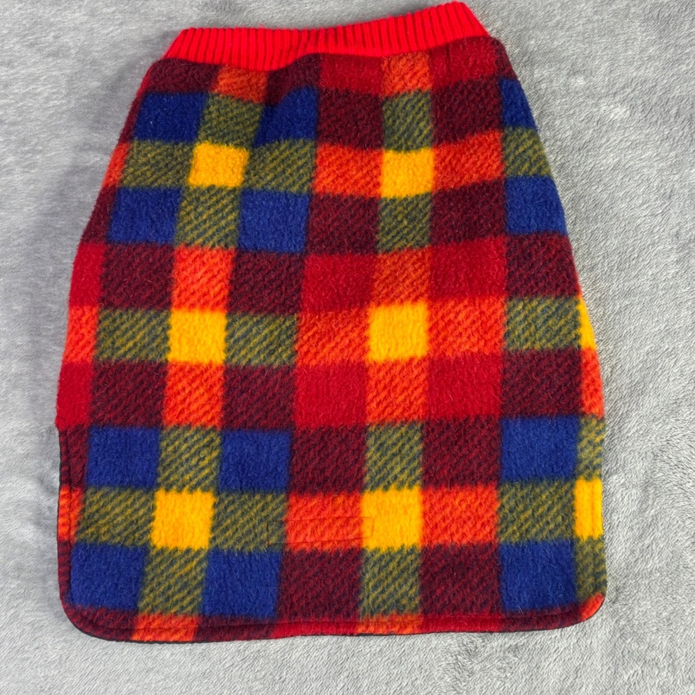 Signature Dog Coat Pet Jacket Small Red Blue Yellow Plaid‎ Fleece Lined Velcro